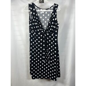 dBy Ltd Black White Polka Dot V-Neck Knot Front Sleeveless Sheath Dress 12P